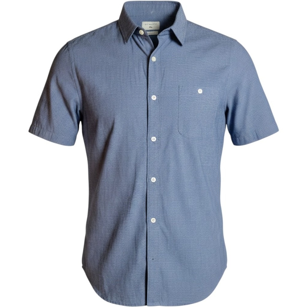 Quiksilver Button Up Shirt Mens M Blue Short Sleeve Regular Fit Cotton Striped